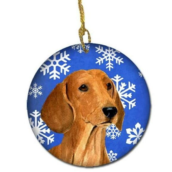 Dachshund Winter Snowflakes Holiday Christmas Ceramic Ornament