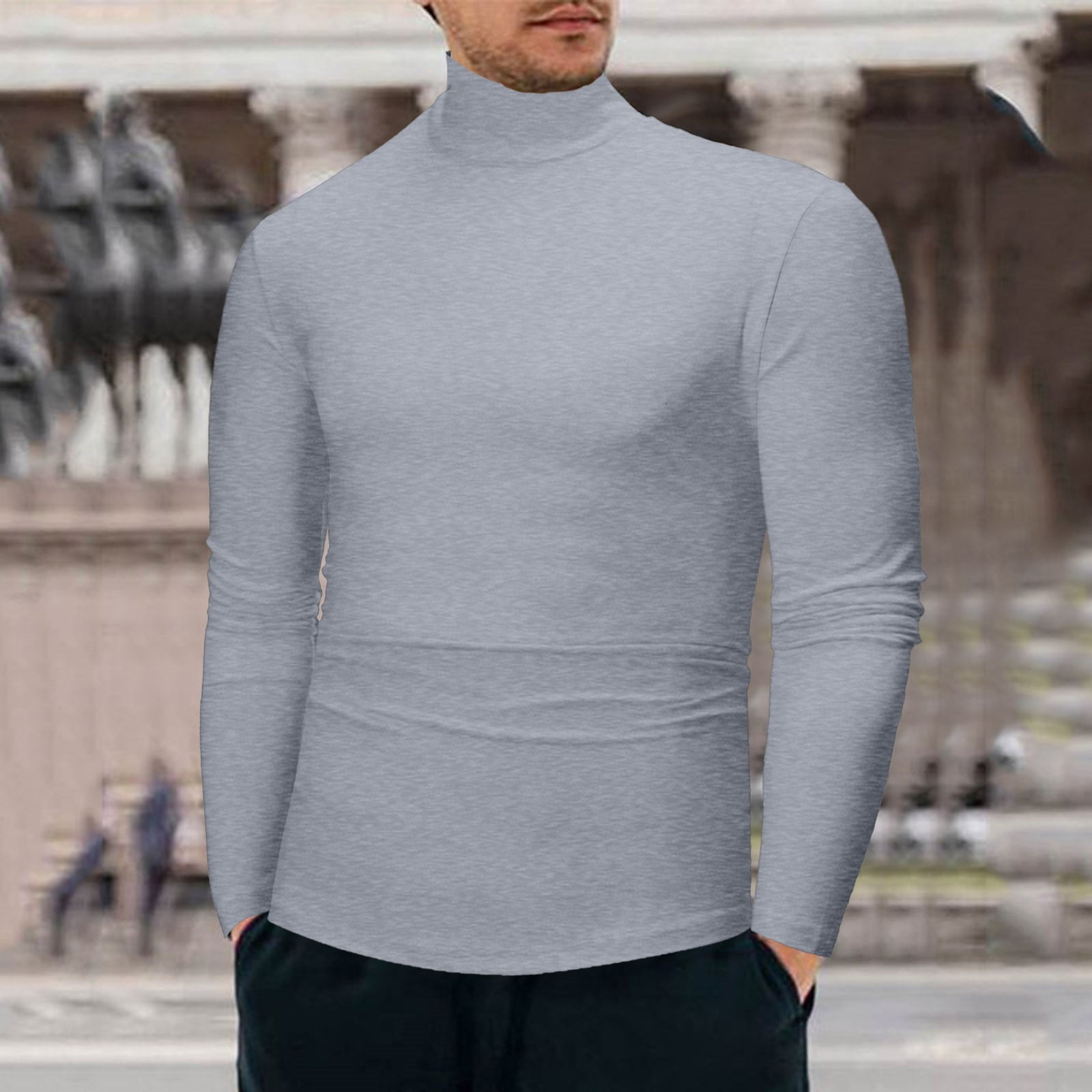 Male Winter Warm High Collar Fashion Thermal Underwear Men Basic Plain T  Shirt Blouse Pullover Long Sleeve Top Men T Shirts Grey S