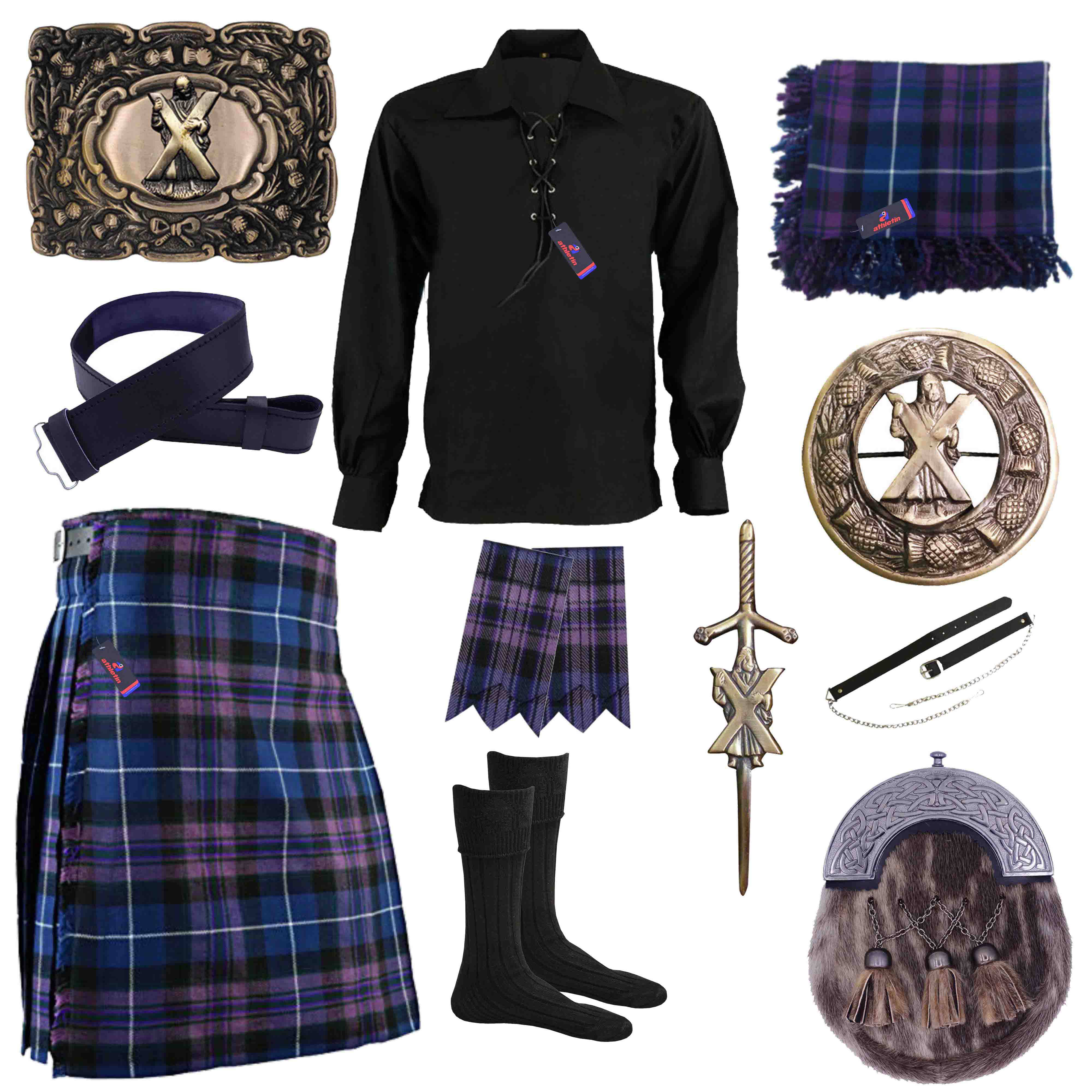 Men's Pride Of Scotland 5 Yard Highland Tartan Kilt 3 Pcs Set With Accessories 