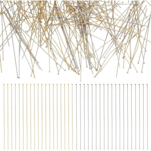 240Pcs 2 Color Flat Head Pins 22 Gauge 18k Gold 304 Stainless Steel Straight Head Pins Findings Jewelry Making Pin Metal End Headpins