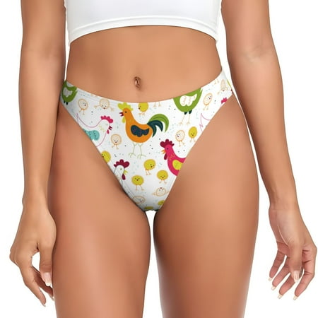 Qokaie Chickens A Printed Women s Cotton Thong Underwear  Sexy Breathable Panties G-string-Large