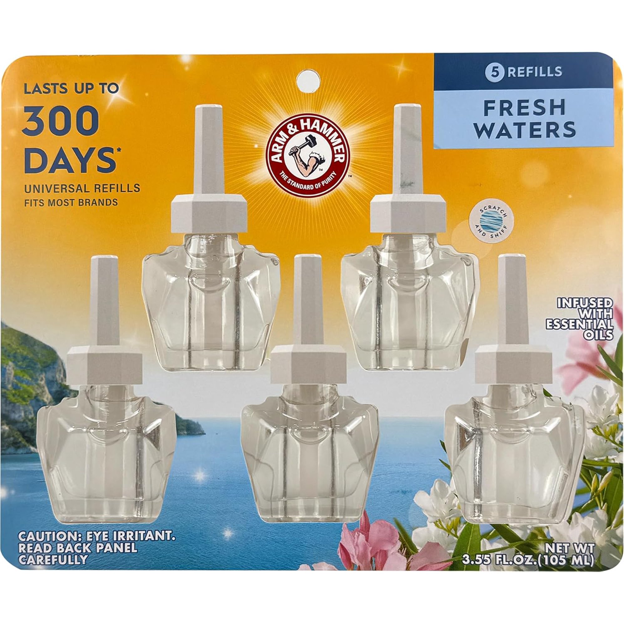 Arm & Hammer Plug-In Scented Oil Air Freshener Refill Fresh Waters 3.55 fl oz 5-Pack