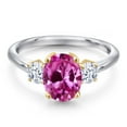 thumbnail image 3 of Gem Stone King 10K Two Tone Gold Pink Created Sapphire and White Zirconia Engagement Ring for Women | 1.50 Cttw | Oval 9X7MM | Gemstone September Birthstone | Size 9, 3 of 6