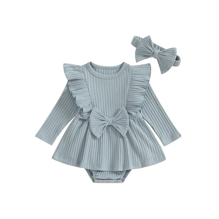 

Hirigin Stylish Newborn Girl Outfit: Long Sleeve Bow A-line Romper Dress with Matching Headband