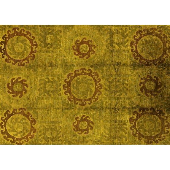 Ahgly Company Indoor Rectangle Oriental Yellow Industrial Area Rugs, 2' x 4'