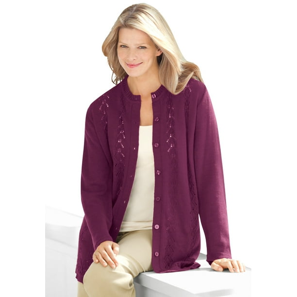 Woman Within Women's Plus Size Long-Sleeve Pointelle Cardigan Sweater -  Walmart.com