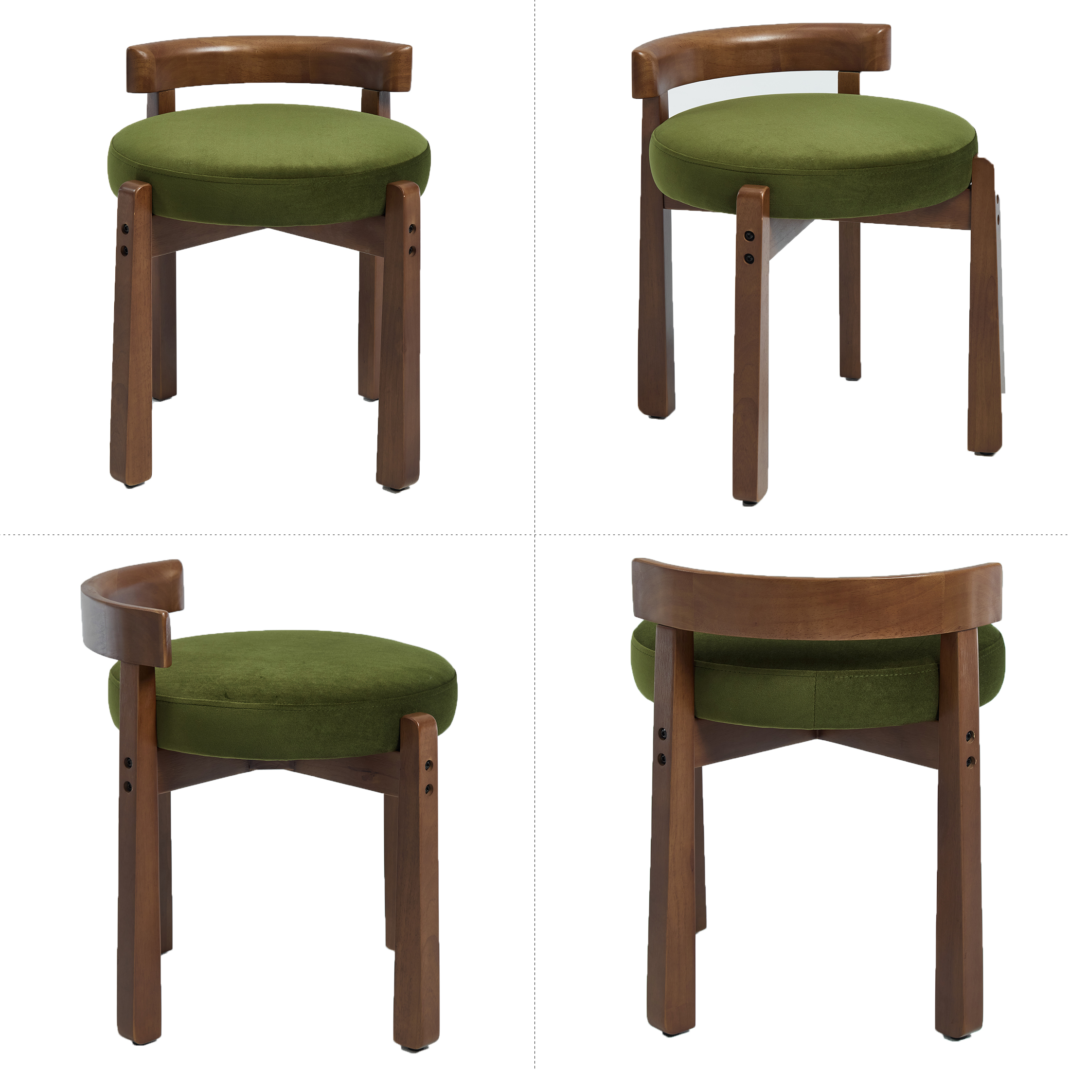 Guyou Wooden Vanity Chair, Modern Velvet Upholstered Small Ottoman Footstool, Lovely Round Makeup Stool for Bedroom Living Room Makeup Room, Green