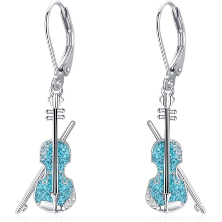 Violin Earrings Sterling Silver Turquoise Violin Dangle Music Jewelry Gifts for Women Music Lovers
