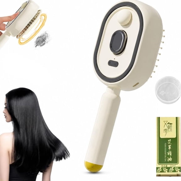 2026 Electric Steaming Massage Hair Care Brush Rechargeable Steam Hair Straightener Vibration Misting Brushing Tool for Both Long/Short Hairs Reduce Frizz Nourishes Hairs Anti-Static(Beige)