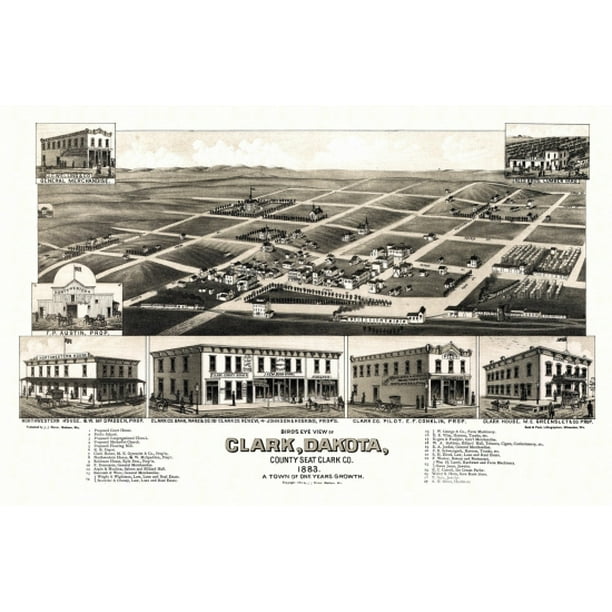 Antique Map of Clark South Dakota 1883 Clark County Poster Print (18 x