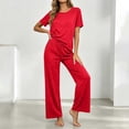 thumbnail image 4 of Bosfbaoi Two Piece Sets for Women Short Sleeve Crew Neck T‑Shirt High Waist Drawstring Wide Leg Pants Casual Loungewear Sets, 4 of 9
