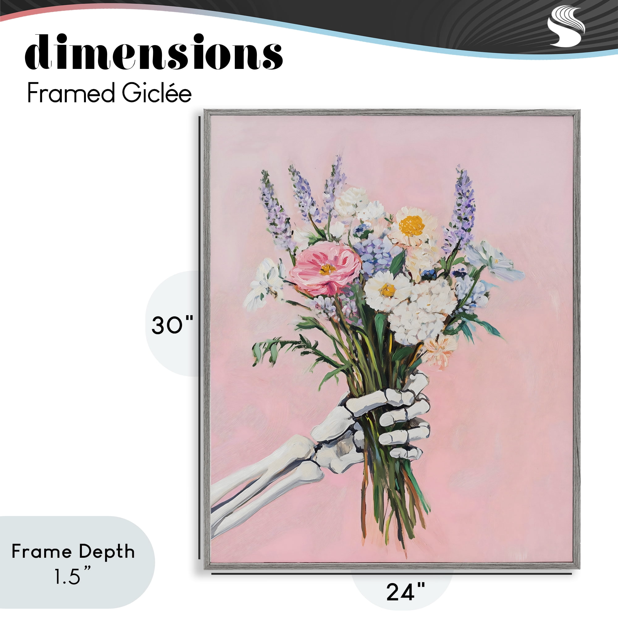 Stupell Industries Skeleton Hand Holding Flowers Gray Framed Giclee Art, design by The Prints Vibe