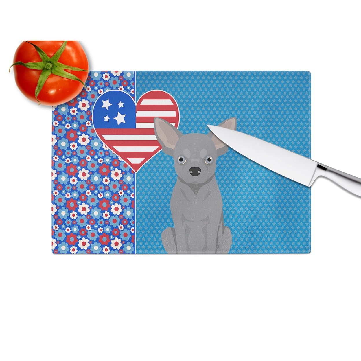 Blue Chihuahua Glass Cutting Board Large 12 in x 15 in