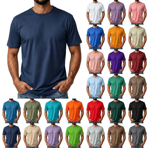 HAOTAGS Mens T-Shirt Casual Breathable Cotton Basic Short Sleeve Tee Tops Navy Size L
