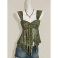 thumbnail image 3 of Olive Green Floral Paisley Print Tie-Front Peplum Mesh Hem Tank Top For Women, 3 of 8