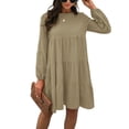 thumbnail image 2 of Vestido De Mujer, Vestido Midi De Poliéster Con Cuello Redondo De Color Puro Para Lavar A Máquina Para El Hogar, 2 of 6