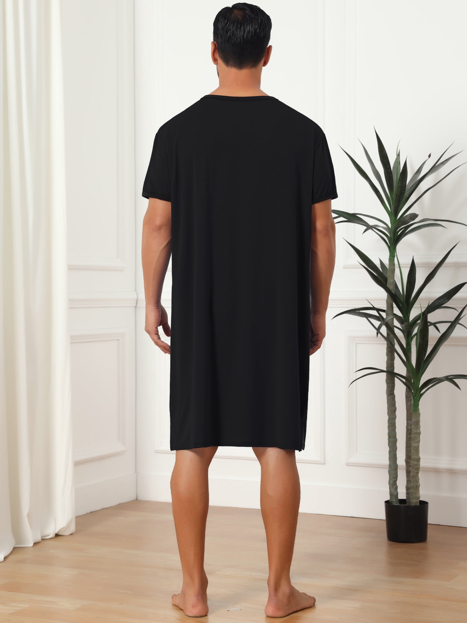 DARING DIVA Men's V-Neck Colorblock Trim Short Sleeve Chest Pocket Pajama M Black