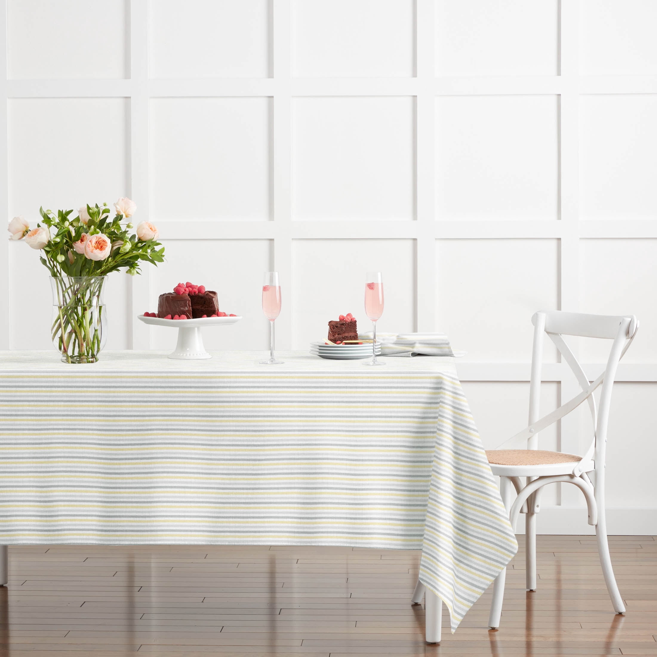 Martha Stewart Daisy Stripe Napkin Set 4-Pack, Grey/Yellow, 19"x19"