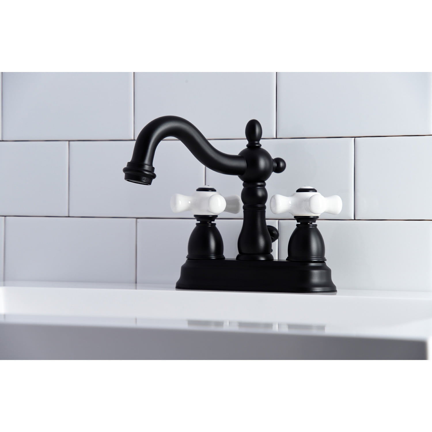 Kingston Brass KB1600PX Heritage 4 in. Centerset Bathroom Faucet, Matte Black