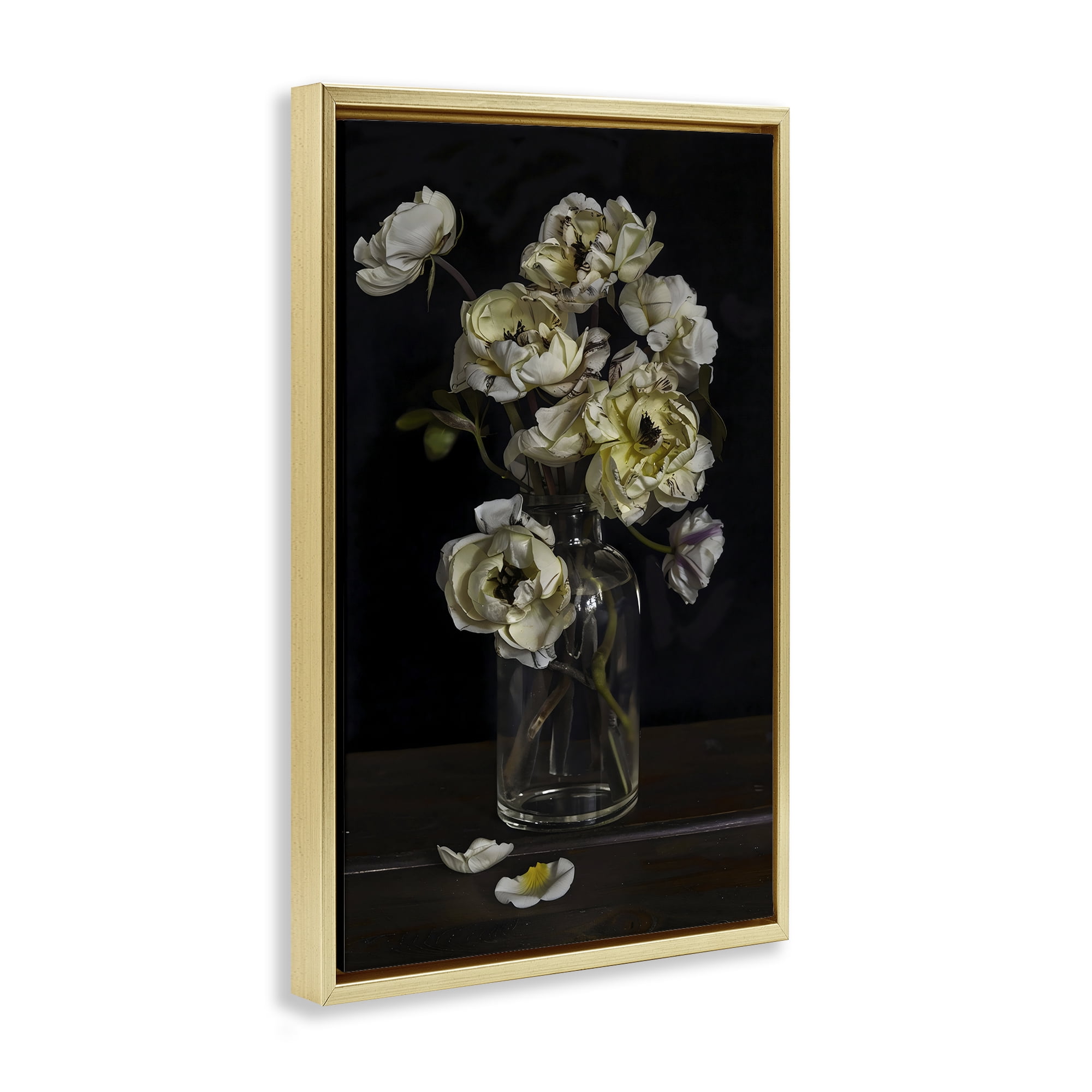 Stupell Industries Elegant Arrangement of Cream Blossoms Gold Framed Floater Canvas Wall Art, design by Creative Studio