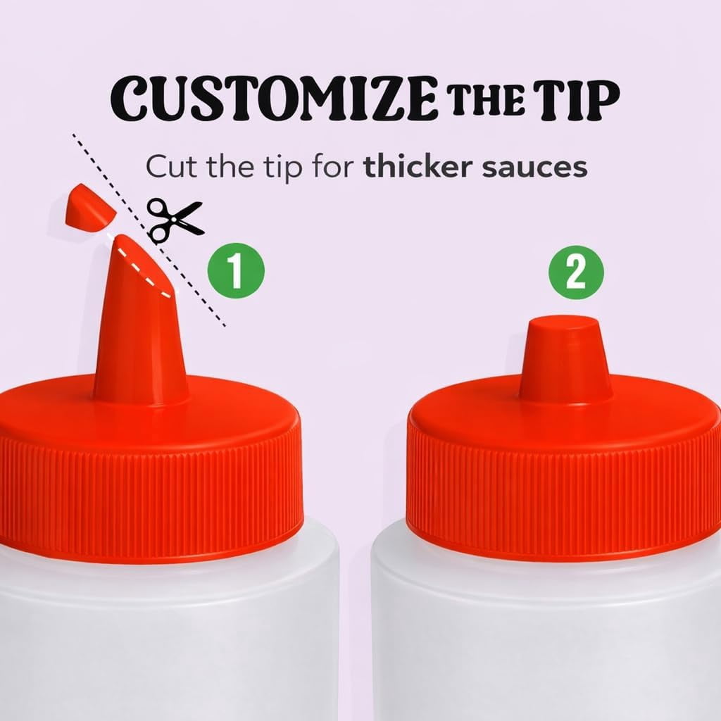 12 oz Condiment Squeeze Bottles for Sauces - Leak Proof Oil, Syrup, Dressing Squirt Bottles - 3 Pack