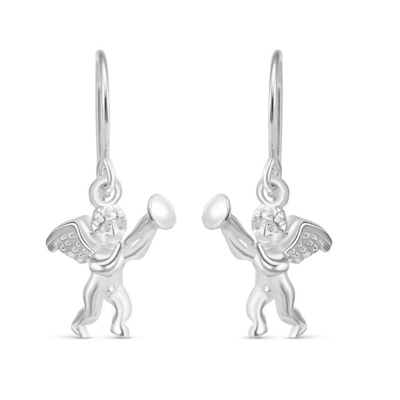 Cupid Angel Playing Harp Sterling Silver Cherub Dangle Earrings