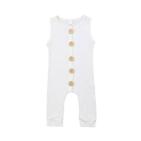 

Fanvereka Baby Boys Girls Sleeveless Romper Knitting Button Solid Color Jumpsuit One-piece Summer Casual Clothes