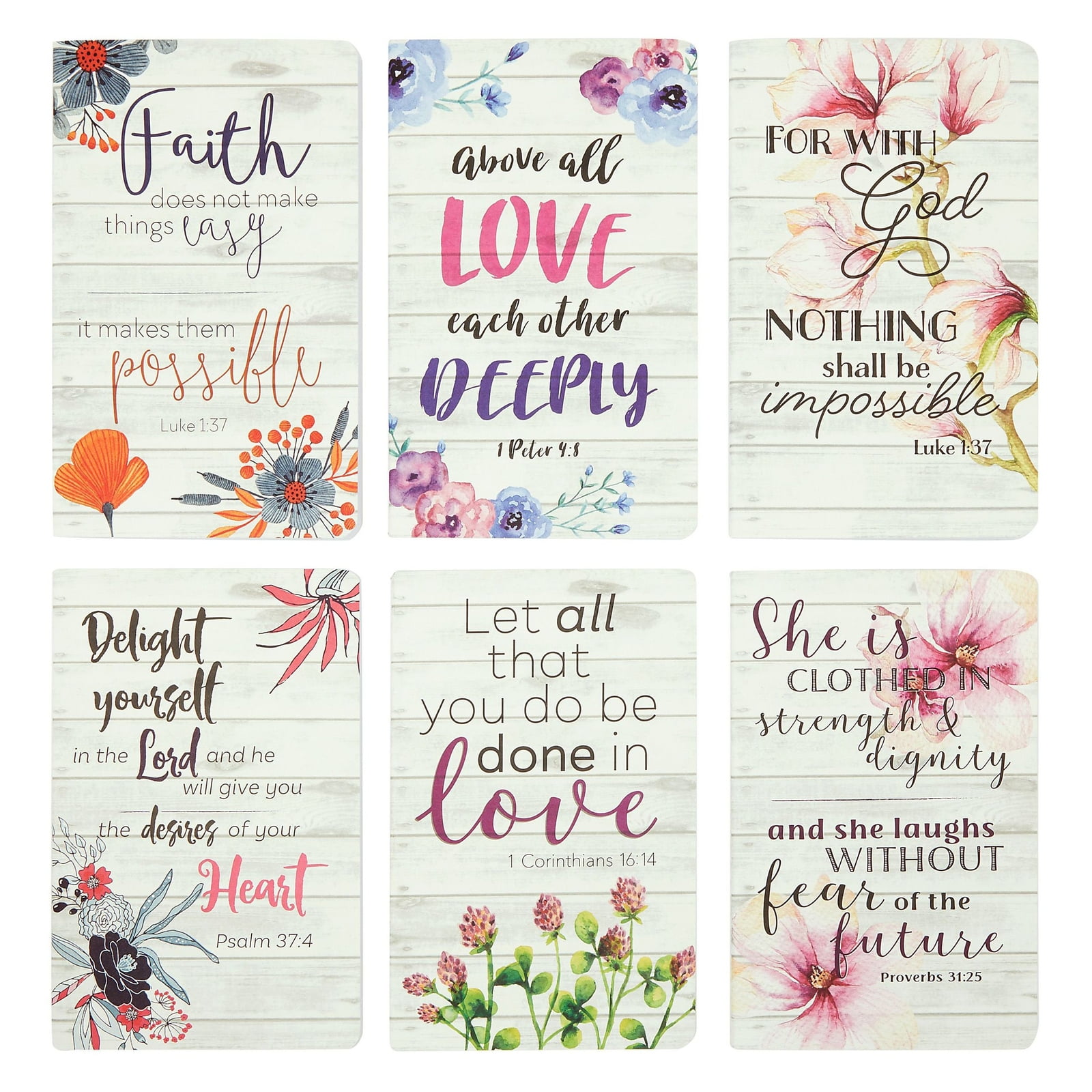 6 Pack Faith Journal for Women with Bible Verses, 6 Floral Designs, 5 x 8 in