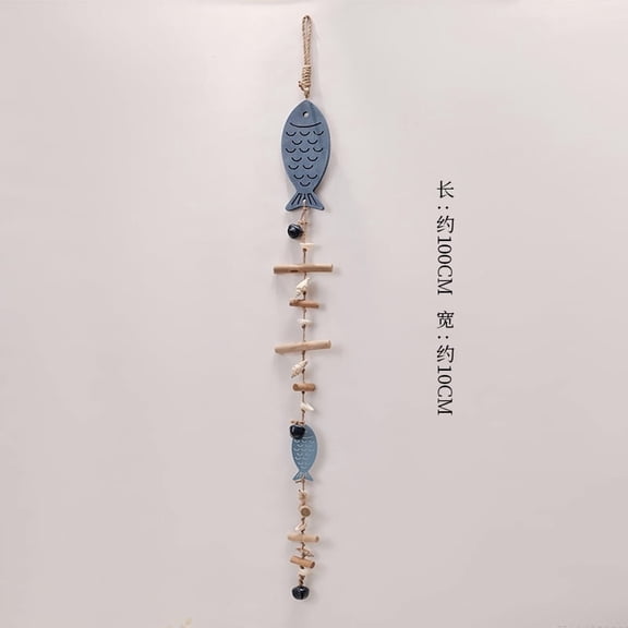 Sinkoo 40inch Wooden Nautical Wall Decor, Driftwood Decor With Fish Bell, Coastal Beach Theme Decor, Coastal Wall Art for Living Room Bedroom Dining Room Bathroom