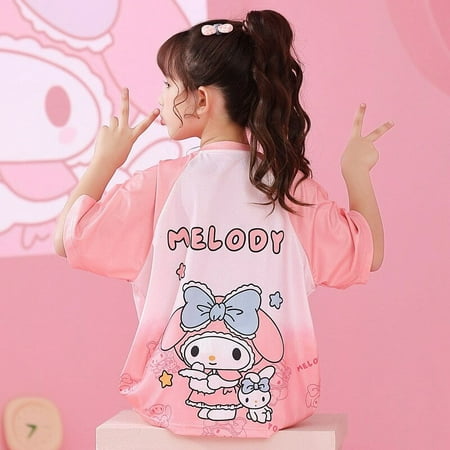 

Anime Sanrios My Melody Cinnamoroll Hellokittys Children Adult Summer Ice Silk Pajama Set Cute Short Sleeved Shorts Home Clothe