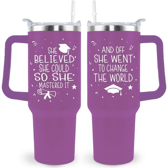 She Believed She Could So She Mastered It Masters Graduation Gifts for Her Him Masters Degree Tumbler Coffee Mug 40oz with Handle and Straw