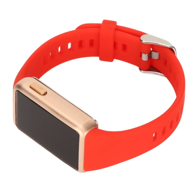 Reloj inteligente de aleación de vidrio de silicona, 210 mAh, 30 m, resistente al agua, LED, reloj de fitness para familiares y colegas, banda roja, carcasa dorada