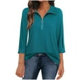 thumbnail image 6 of Njoeus Womens Tops, Women's Zip Front V-Neck 3/4 Sleeve Tunic Casual Top Solid Color Ladies Work Tops and Pullover Blouses, 6 of 7