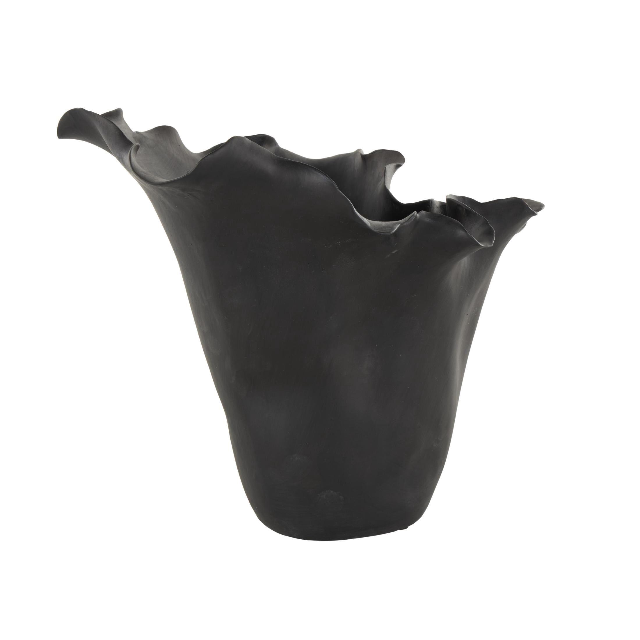 DecMode 10" Floral Abstract Floral Inspired Black Ceramic Vase