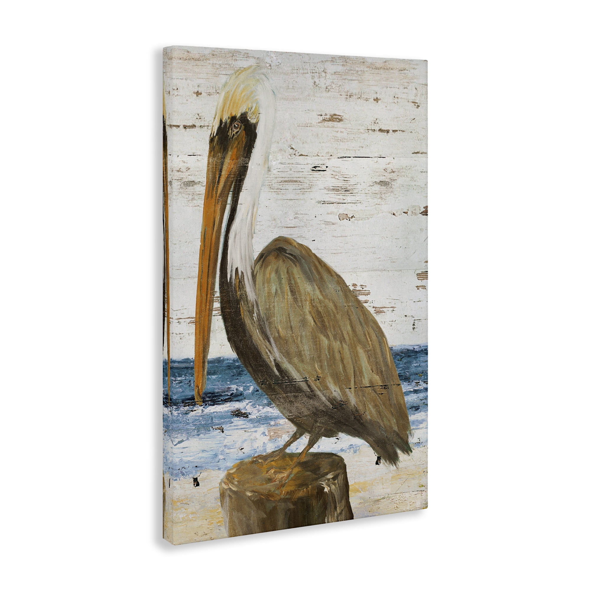 Stupell Industries Rustic Ocean Pelican Animals & Insects Painting Gallery Wrapped Canvas Art Print Wall Art, 16 x 24