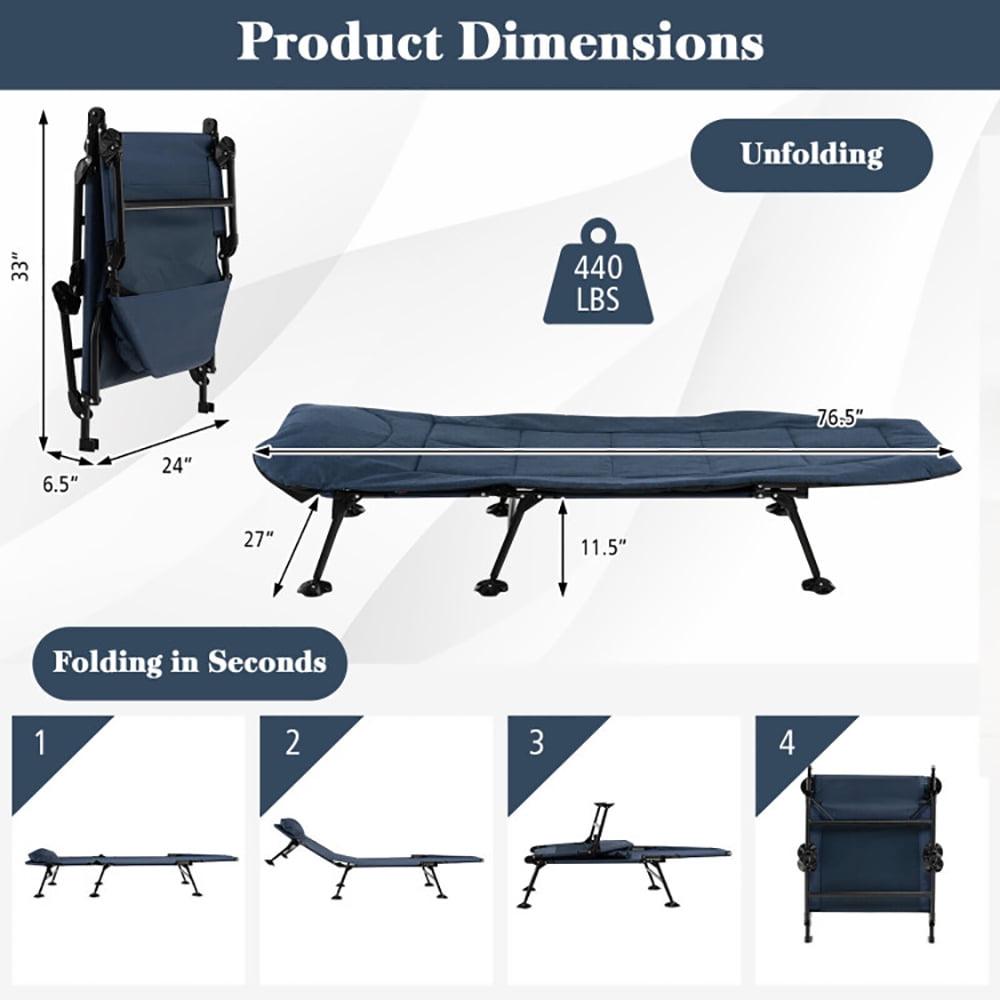 Aimee Lii Folding Camping Cot with Detachable Mattress and Adjustable Backrest, Outdoor Portable Camping Bed for Sleeping Hiking Travel, Navy