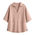 thumbnail image 2 of Women's Tops, Tees & Blouses Lapel Short Sleeve Color Loose Daily Casual Top Cute Summer Tops, 2 of 6