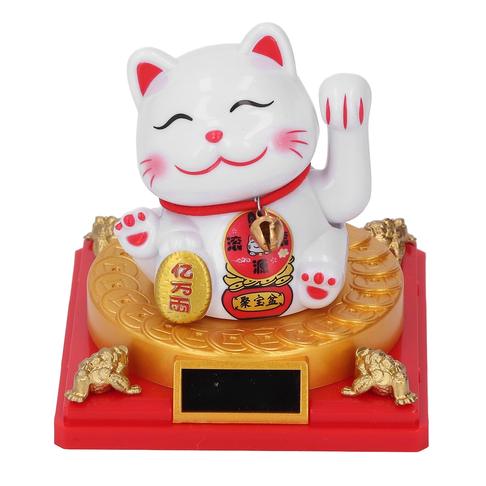 Gato De La Suerte Maneki Neko De Energía Solar Con Brazo Que Se Mueve – Adorno Para Coche Y Oficina De 8 Cm