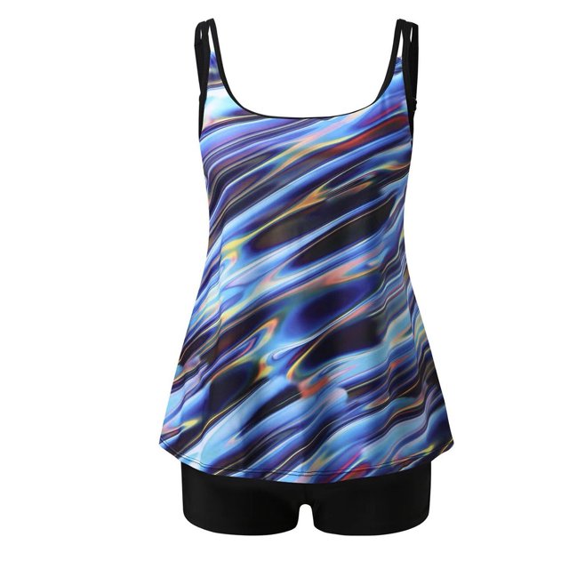 KIHOUT 2025 Womens Sporty Tankini Swimsuit Two Piece Bathing Suits Printed Flowy Swim Tops with Shorts for Beach Pool Party