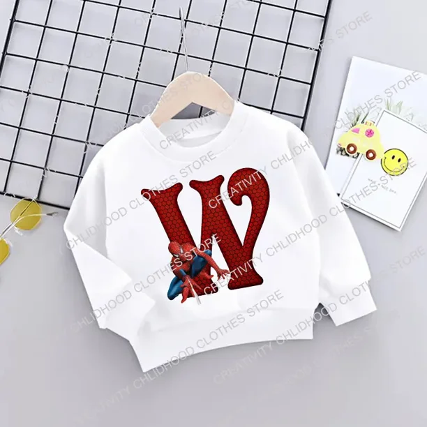 Spiderman Brief AZ Mädchen Junge Sudaderas Wunder Kinder Pullover Kawaii Dibujos animados Sudaderas Kinder kleine Baby Freizeit kleidung Tops