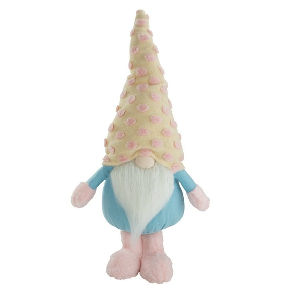 Northlight Standing Spring Plush Gnome Figure with a Polka Dot Hat - 22" - Blue and Pink