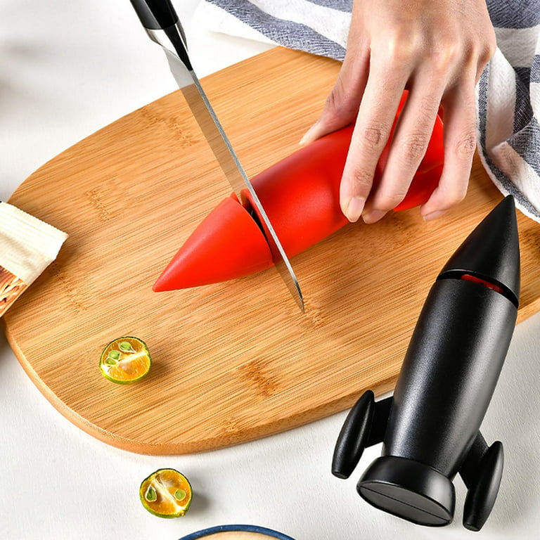 Dishan Portable Ceramic Scissor Sharpening Tool - Rocket-Shaped Whetstone Cutter for Efficient and Sharp Results in The Kitchen, Red