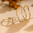 thumbnail image 5 of Emerald Cut Diamond Engagement Ring- Unique Trio Rings Wedding Set in 14K Yellow Gold Vermeil- Flora Promise Ring Bridal Set, 5 of 7