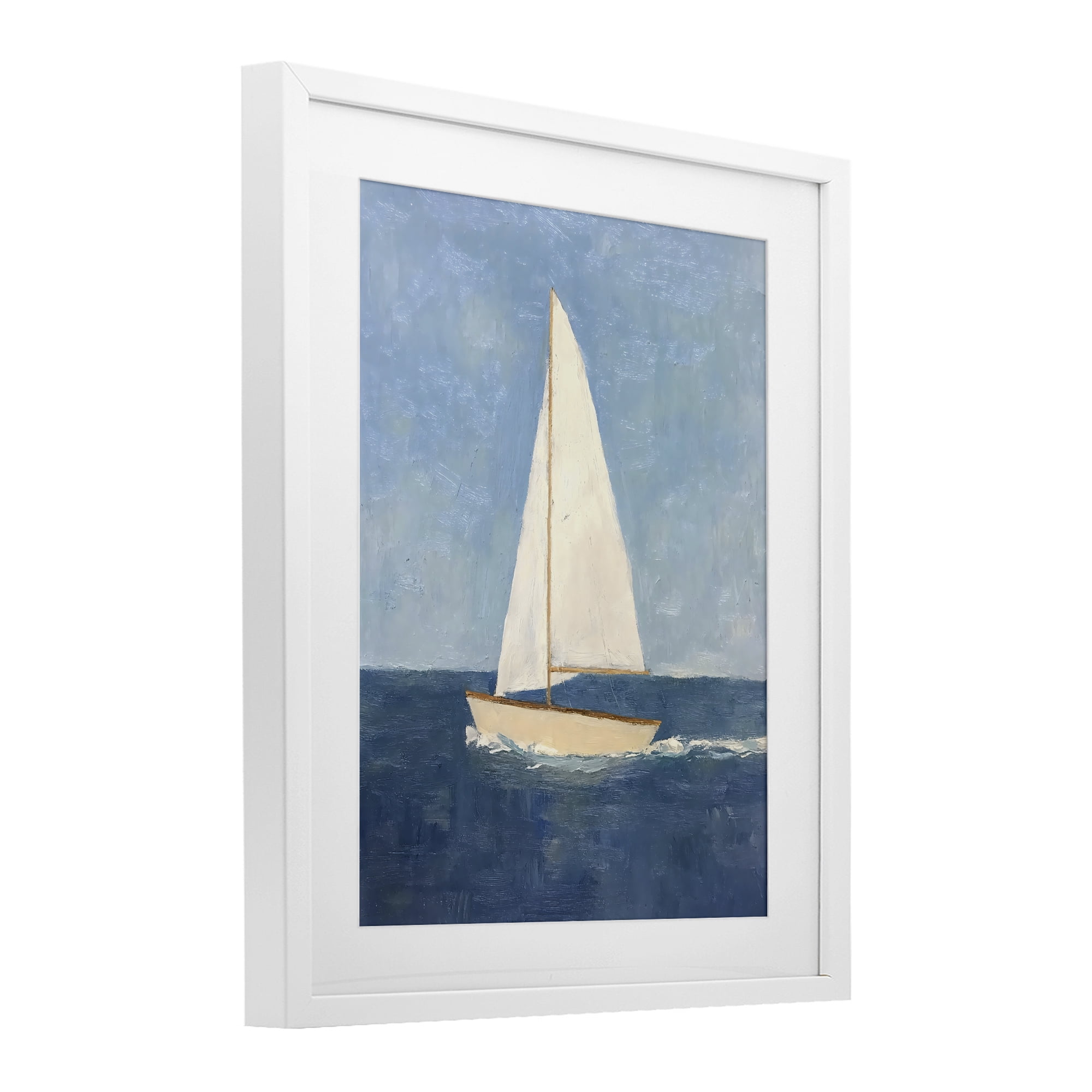 Stupell Industries Deep Blue Sail at Sea White Framed Print Under Glass, design by Creative Studio