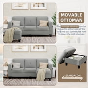 Walsunny 76.4 Convertible Sectional Sofa, L Shaped Sectional Sofa with Side Pocket, 3 Seat Sofa Couch with Storage Ottoman for Small Living Room, Apartment, Bedroom, Light Gray