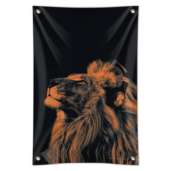 Lion Wearing Headphones Music Home Business Office Sign