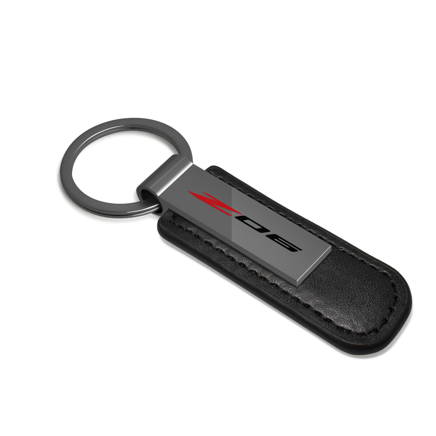 iPick Image for Chevrolet Corvette C8 Z06 Black Chrome Metal Plate Black PU Leather Key Chain, Official Licensed