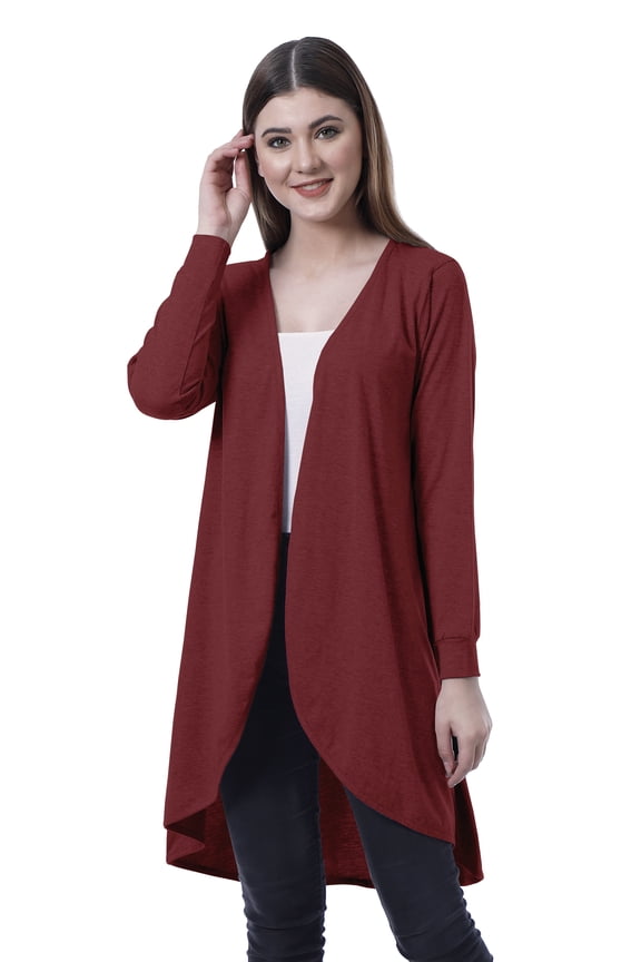 Womens Full Sleeve Hi-Lo Shrug Rounded Hem Long Cotton Summer Cardigan