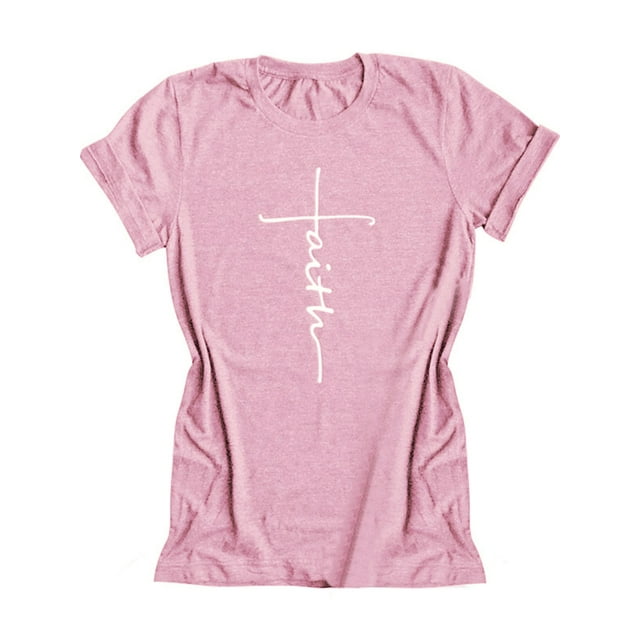 T-Shirt Col Rond Imprimé Croix Foi pour Femmes