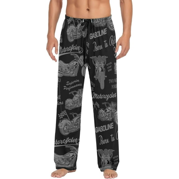 PISONIC Motocycle Mens Pajama Pants Lounge Men's Pajama Bottoms Soft Sleep Pants With Pockets Drawstring
